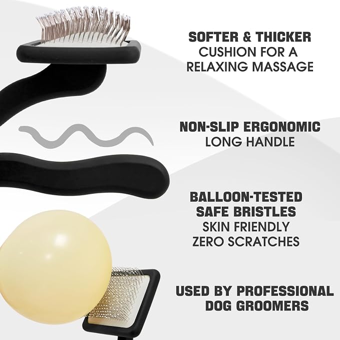 Bonteck Dog Slicker Brush for Dogs Grooming Kit 5PCS | Large Dog Brush for Goldendoodles Poodles Doodles | Long Pin Haired Brush | Poodle Brushes and Comb (Black)