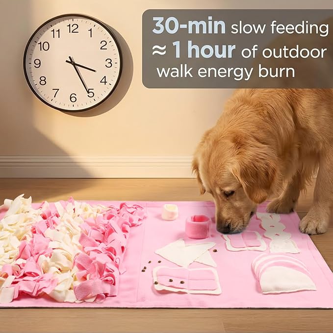 Snuffle Mat for Dogs: Slow Food Interactive Experience - 7 Enrichment Foraging Games for Large Dog Owners Needing to Burn Pet Energy - Washable 1000 Times - 22x38 inch - Pink