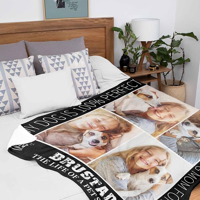 InterestPrint Custom Memorial Fleece Blanket with Dog Cat Photo Oh My Dog The Life of a Pet Star Crown Blanket Personalized Pet Sympathy Remembrance Gift for Kids Family Friends 50X60 Inch