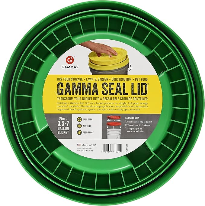 GAMMA2 Gamma Seal Lid - Pet Food Storage Container Lids - Fits 3.5, 5, 6, & 7 Gallon Buckets, Green, Made in USA