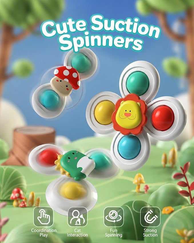 Cat Suction Cup Spinner Toy 3PCS Strong Suction 360° Spin Stick Anywhere | Window Perch Interactive Spin Windmill Swat Play Fun Exercise for Indoor Glass Tile Mirrors(Forest-Small)