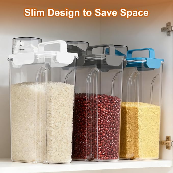 Uppetly Dog Cat Food Storage Container, 5-7Lbs Pet Food Containers, Airtight Cat Food Container with Portable Handle & Measuring Cup, Small Animal Dry Food Dispenser for Dogs, Cats and Birds White