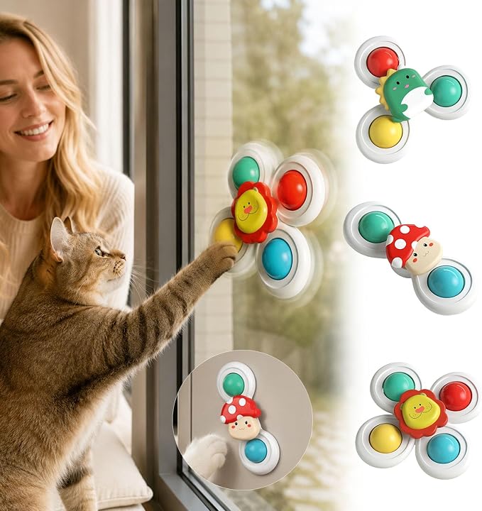 3PCS Suction Cup Cat Toy, Window Perch Companion Interactive Play Toy (White#B)