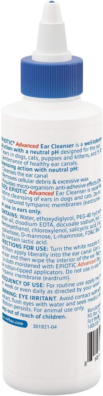 Virbac Epiotic® Advanced Ear Cleanser | Powerful and Gentle Cleanser for Dogs and Cats of All Ages, 4 oz (Pack of 12)