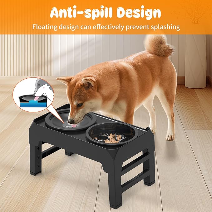 URPOWER Raised Dog Bowls 4 Height Adjustable Elevated Bowl Stand | Stainless Steel Water Bowl Non-Slip Dog Food Bowls Stand for Small Medium Large Dogs and Pets