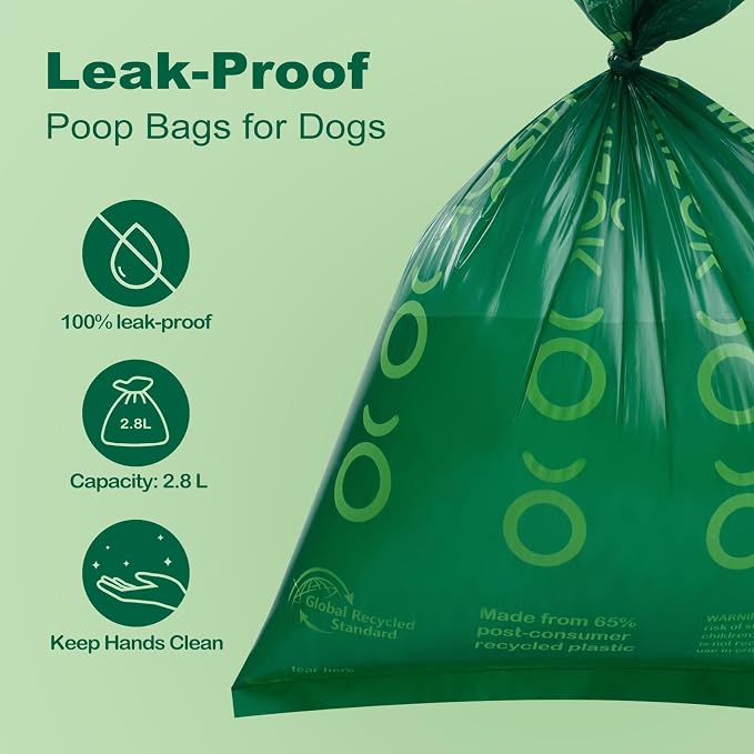 MIZOK Dog Poop Bags Rolls, 540 Count, 65% Recycled Material Poop Bags for Dogs, Leakproof, Extra Thick Durable and Easy Tear-Off, Unscented