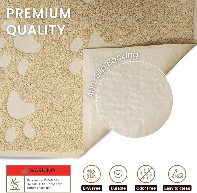 Andalus Extra Large Cat Litter Mat, Pack of 1 - Waterproof, Non-Slip & Easy to Clean Cat Litter Box Mat for Extra Efficient Pet Litter-Trapping, Beige (35” X 23”)