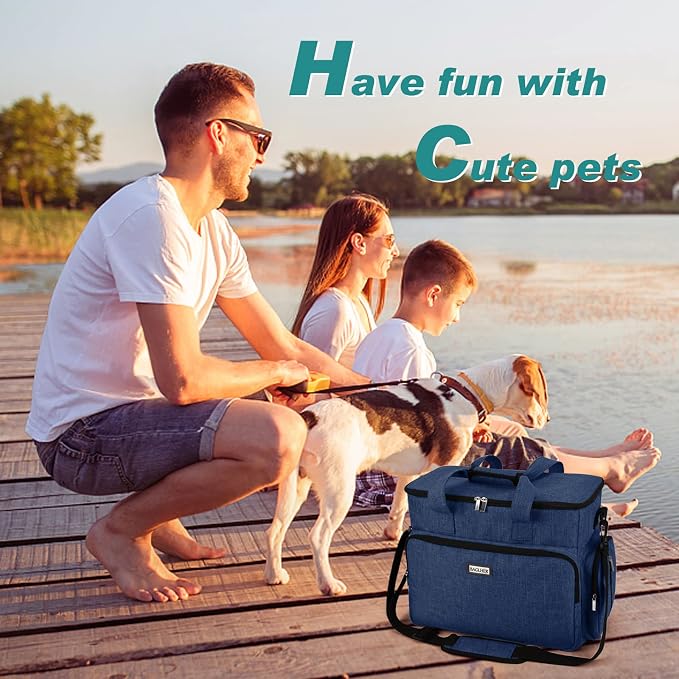BAGLHER Dog Travel Bag, Pet Travel Bag (ALL Pet Travel Supplies), With 2 Pet Food Containers and 2 Collapsible Silicone Bowls; Essential Kits for Pet Travel Dark Blue