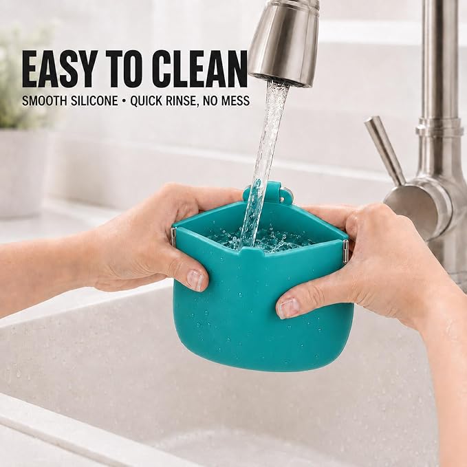 1 Cup Silicone Dog Treat Pouch, Dog Training Treat Bag, Green | One-Hand Use, Auto-Closes, No Spills When Inverted, Carabiner Keeps Pouch Secure, Easy to Clean, Holds Dry or Wet Dog Food