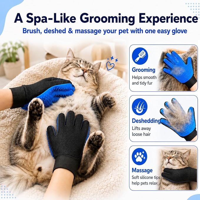 NVNAN 3 PCS Pet Hair Removal Glove and Pet Hair Remover | Groom pets and remove fur from clothes, bedding, car seats, and couches with reusable grooming and fabric gloves