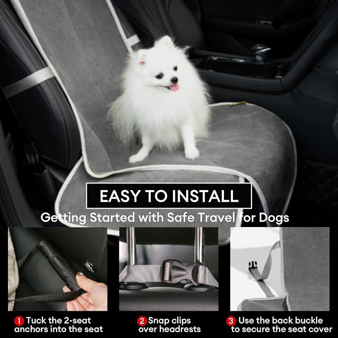FUNNY FUZZY Dog Car Seat Cover for Front Seat, Dog Seat Cove Waterproof, Scratchproof Non-Slip Car Seat Protector, Universal Fit Most Cars, SUVs, Trucks, Grey