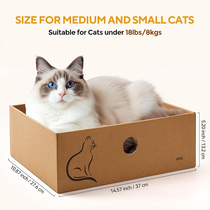 AUSCAT Cat Scratcher Box with 6PCS Cat Scratching Board, Cardboard Cat Scratchers for Indoor Cats, Reversible Cat Scratch Pads for Small Medium Kittens, 14.6" L x 10.7" W x 5.2" H