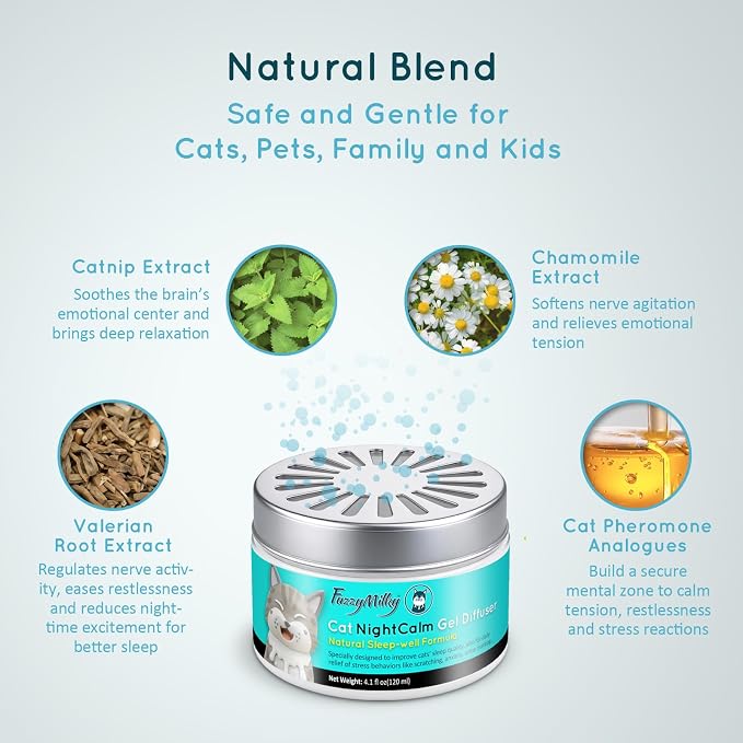 NightCalm Cat Calming Diffuser for Sleep Support | Cordless Cat Pheromone Diffuser Gel, Natural Formula for Cat Anxiety Relief,Scratching,Urine Marking, 60 Day Long Lasting