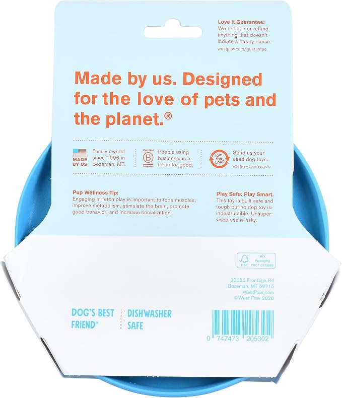 West Paw Zogoflex Zisc Dog Flying Disc, High Flying Aerodynamic Disc for Dogs Puppy – Lightweight, Floatable Disc for Fetch, Tug of War, Catch, Play – Doubles as Food/Water Bowl, Small 6.5", Aqua Blue