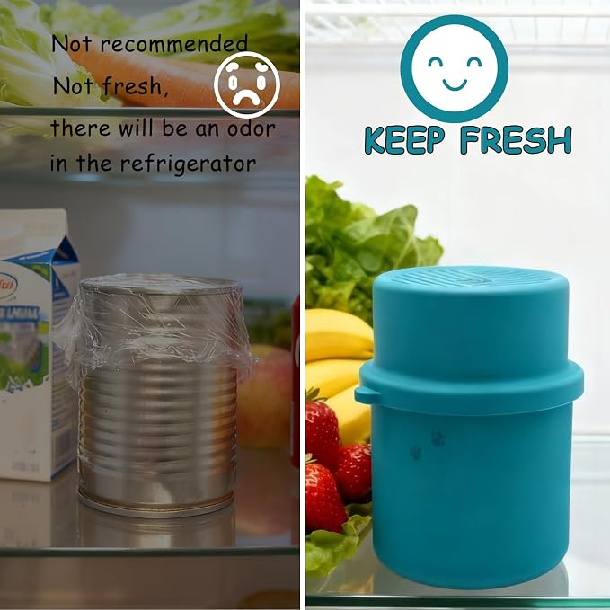 Original Canned Dog Food Storage Container & One Can Spoon | Silicone Can Cover Pet Food Sealer & Cute Paw Shape Opener Spatula | BPA Free, Airtight, Dishwasher & Freezer Safe (Dark Blue+Blue)