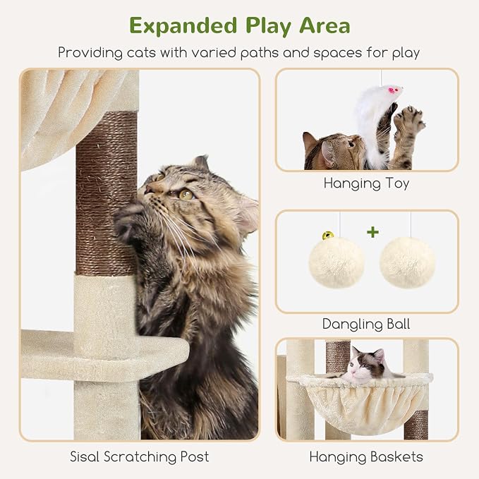 Globlazer Giant Cat Tree for Indoor Large Cats, 83in, F83, Beige | XXL Cat Tower with 9 Scratching Posts for 20lb+ Heavy Duty Large Adult Cats