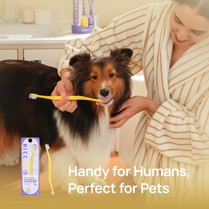 HICC PET Toothbrush for Dogs & Large Cats, Ergonomic Pet Toothbrush for Easy Teeth Cleaning,Gentle on Gums, Cat & Dog Oral Care – Toothpaste Not Included