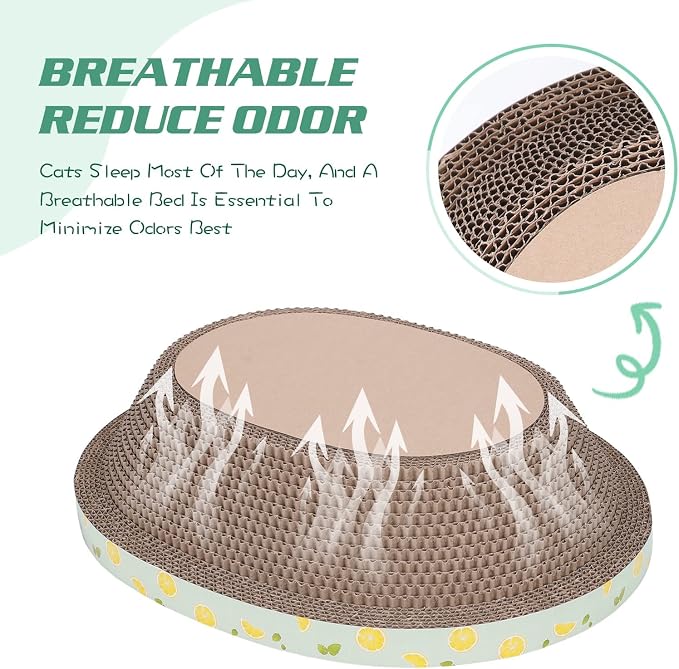 Oval Large Cat Scratcher Cardboard Bed Lounger Couch, Cat Scratching Board Lounge Box Durable, Corrugated Cat Scratch Pad for Indoor Cats Furniture Protector 19.5" × 15.6" × 4.7"