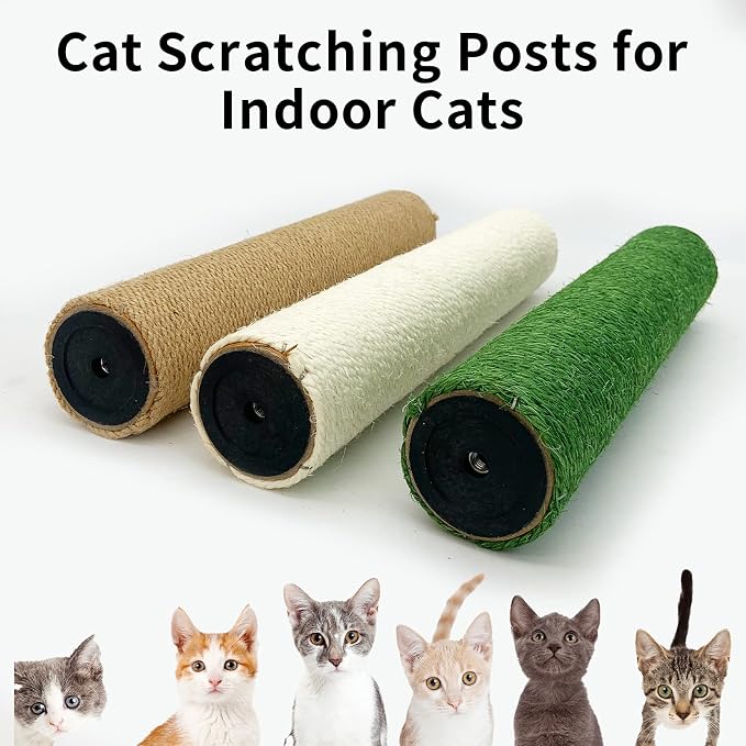 VCEPJH 4-Piece Cat Scratching Post Replacement - 15.7in Refill Pole Parts with Jute Rope - Cat Furniture Protector with M8 Screws for Cat Tree Tower (Yellow)