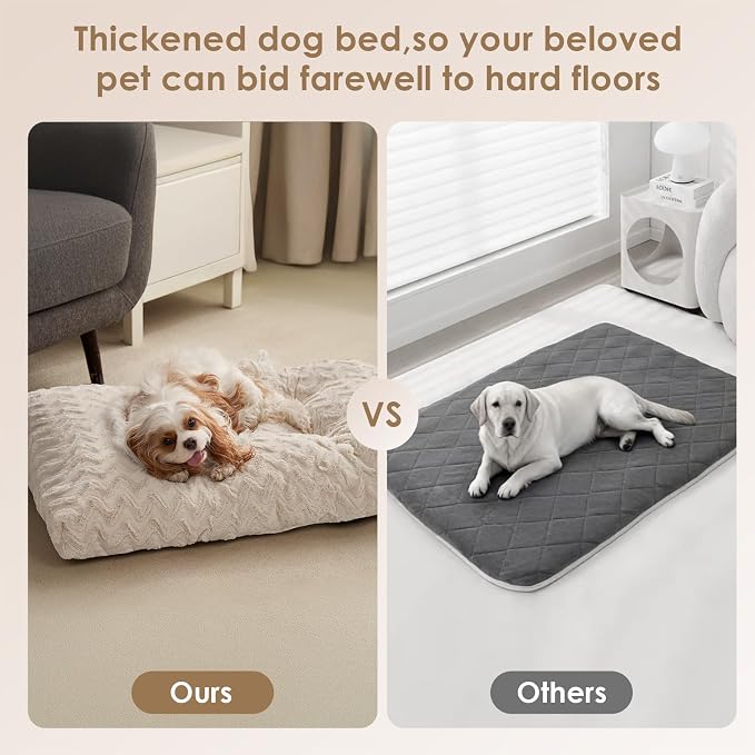 EHEYCIGA XXL Washable Dog Bed for Crate 47x29 Inch, Kennel Pad for Extra Large Dogs Up to 100 lbs, Plush and Comfy Pet Sleeping Mat, Beige