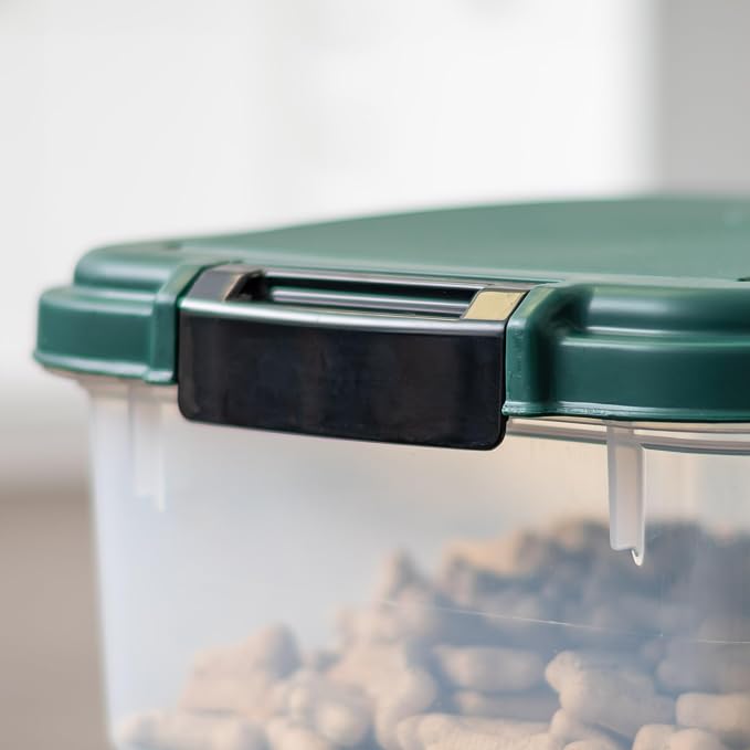 IRIS USA Airtight Pet Food Container, Up to 30 lbs & 11 lbs, Green | Airtight Seal, BPA-Free, 2-Cup Scoop, Stackable Design, Rolling Wheels, Dual Storage