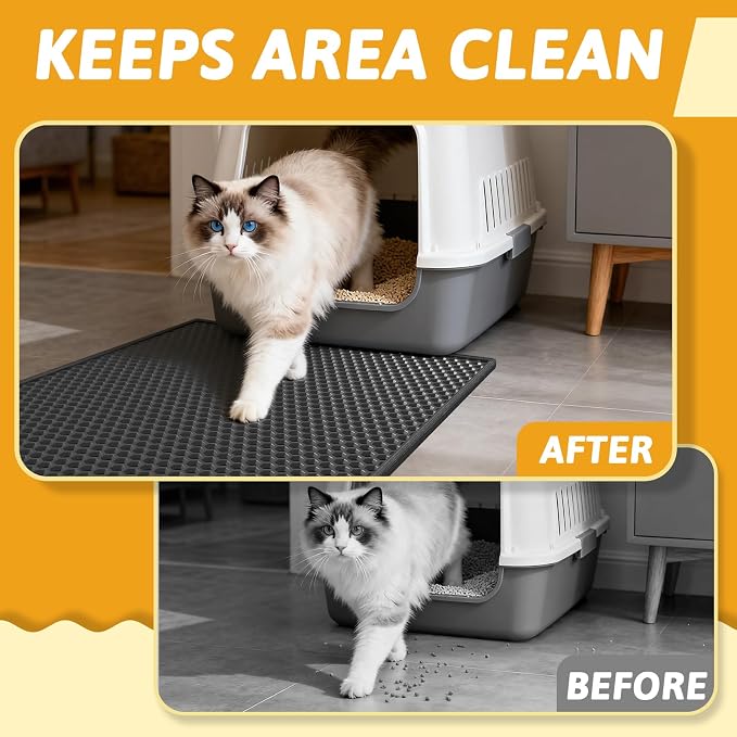 Pieviev 2 Packs Cat Litter Mat Double Layer Waterproof Urine Proof Trapping Mat (24"X15", Black) | Waterproof Urine Resistant Layer Litter Box Mat, Easy Collection, Soft on Kitty Paws, Black Color for Indoor Cats