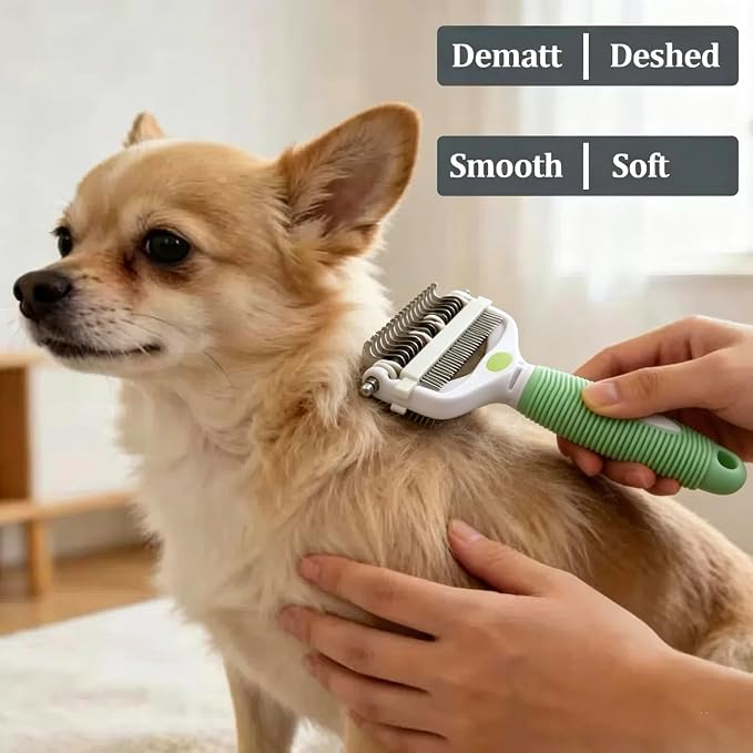 3-IN-1 Pet Grooming Brush, Undercoat Rake, Dematting Comb & Deshedding Tool | Green Shedding Control Tool for Long Haired Dogs and Cats, Tangles & Loose Fur, Reduces Shedding & Prevents Hair Mess Removal