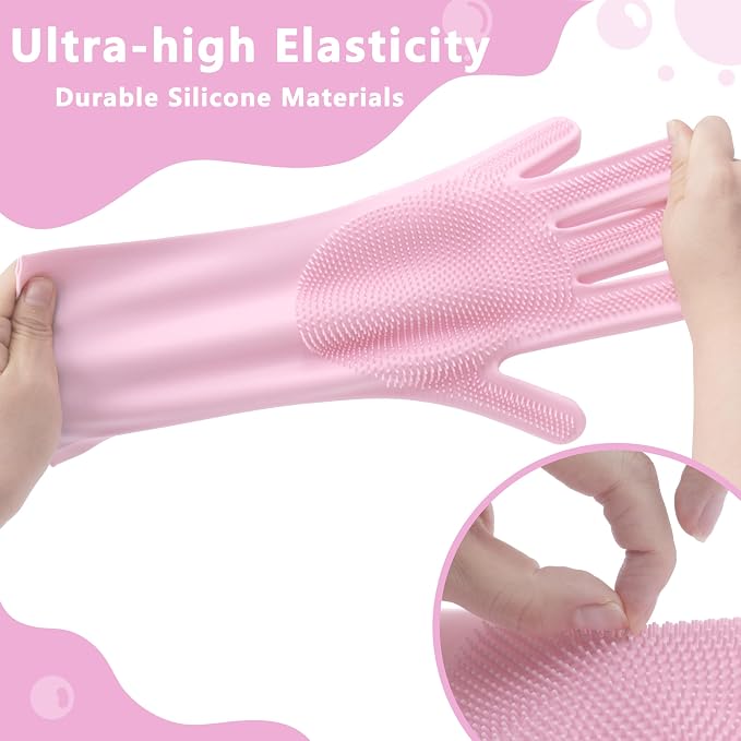 Pet Grooming Gloves—Dog Washing Gloves with High-Density Teeth | Dog Bath Scrubber with Enhanced Five Finger Design, Silicone Gloves for Dogs and Cats Bathing, Massage (Pink)