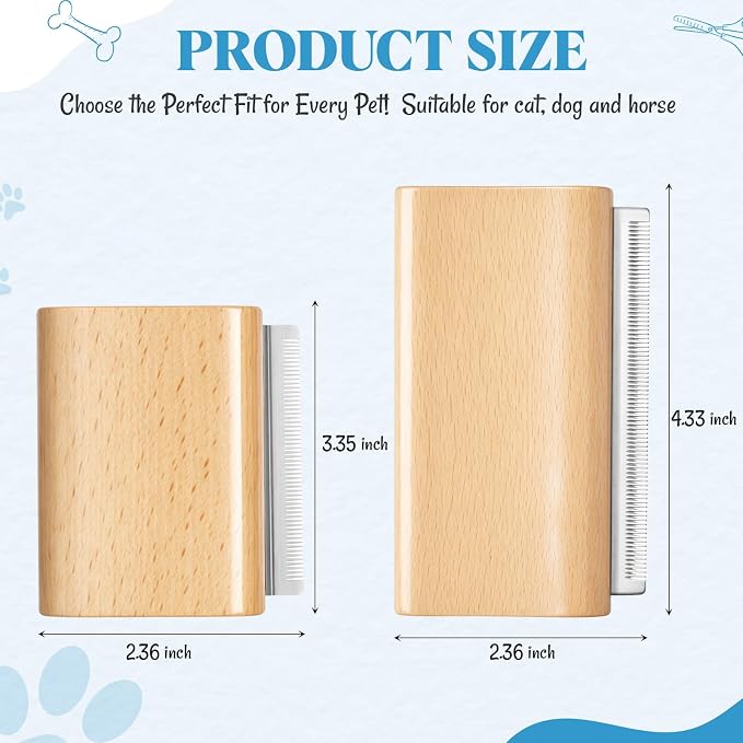 2 Pcs Deshedding Grooming Brush for Dogs Cats & Horse Pet Hair Removal Tool Ergonomic Design Wood Groom Brush Painlessly Remove for Short Medium & Long Hair