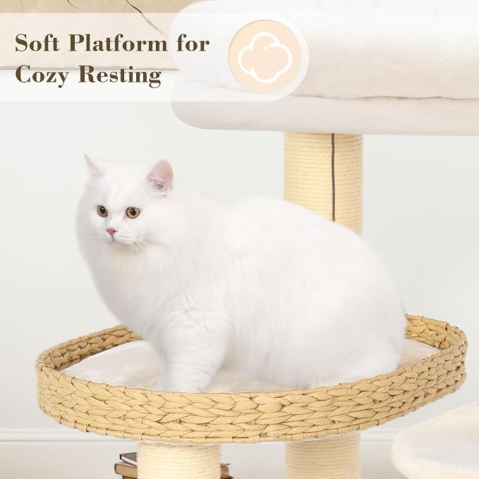 Modern Cat Tree, 53" Tall Cat Trees for Indoor Cats, Cat Condo Natural Sisal with Scratching Posts, Hand-Woven Tower & Top Perch, Cat-Tree for Kittens Climb Play & Rest