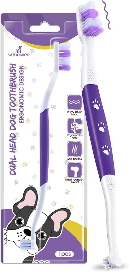 Dog Toothbrush, Dual-Head, for Medium Large Dogs, Purple | Soft Bristles for Gentle Cleaning ,60° Curved Bristles for Better Coverage ,Comfortable for Sensitive Gums