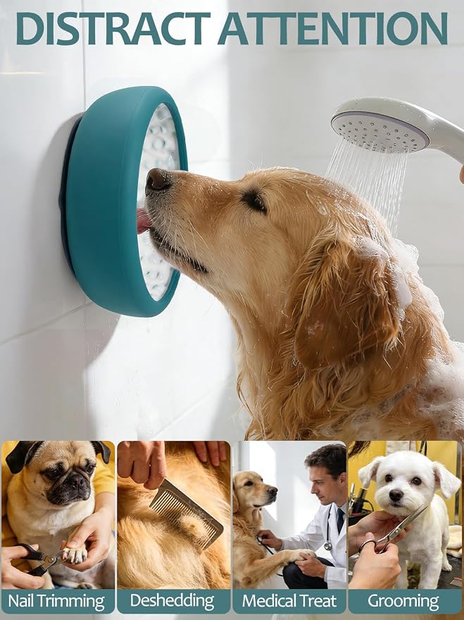 Dog Lick Bowl with Brush and Scraper, Anxiety Relief Lick Mat for Dogs, Non-Slip Freeze Licking Bowl Enrichment Puzzle Feeder for Distraction, BPA Free Silicone, Dishwasher Safe