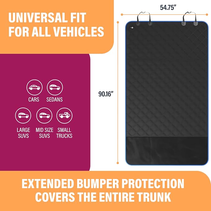Active Pets Cotton SUV Cargo Liner for Dogs, Durable Non Slip Vehicle Seat Cover, Protects Against Dirt & Fur, Pet Cargo Liner for SUV & Trucks, Large Size Trunk Cover for Dogs Universal Fit - Blue
