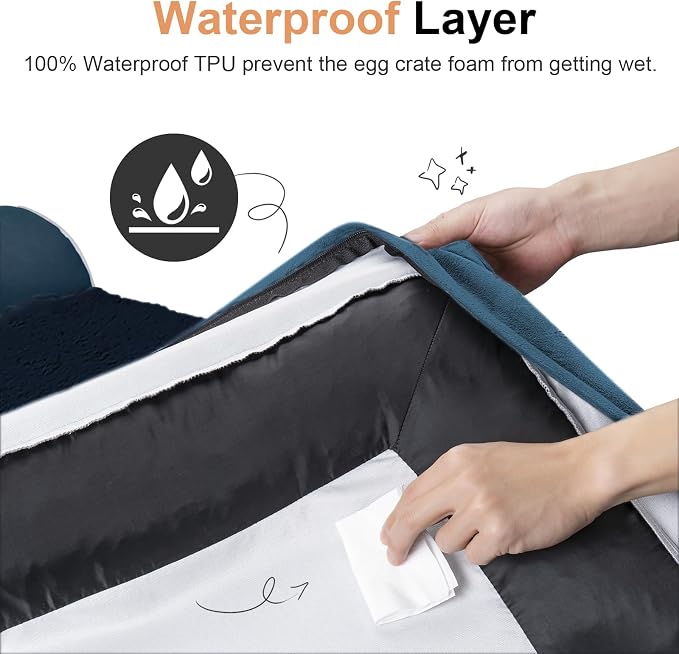 NANUYA Orthopedic Dog Bed for Medium Dogs, 30 x 20 Inch, Navy Blue | Egg crate foam for joint support, 3-sided bolster pet sofa, waterproof lining, washable cover, and non-skid base