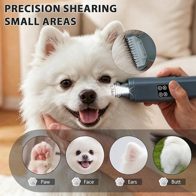 Dog Nail Grinder Quiet, 2-in-1 Paw Pad Trimmer with Light for Pets | 50dB Safe Electric Painless Grooming, 3 Grinding Ports for Paws, Faces, Ears and Body of Small & Medium Cats and Dogs