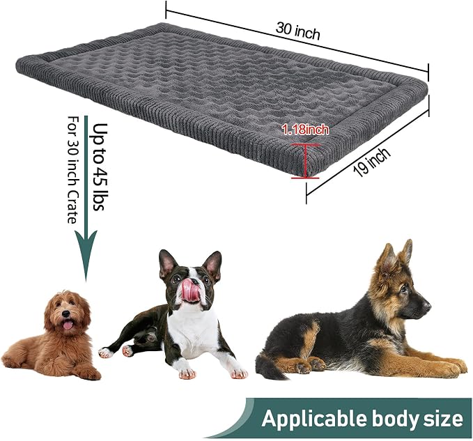 Dog Crate Pad 30x19 inch Gray Memory Foam Dog Bed Mat Small Medium Grey Washable Puppy Sleeping Bed Anti Slip | Grey Puppy Small Medium Thin Flat Pet Sleeping Bed Anti Slip Gray