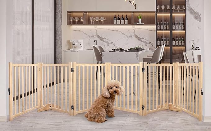 YOCAN Non-Painted Wooden Freestanding Dog Gates for The House,Doorways, Stairs,Wood Dog Fences Indoor Pet Gate,Step Over Fence-6 Panel H:23”