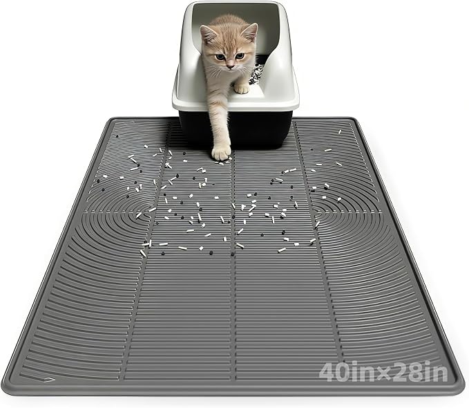 Cat Litter Mat 40"x28" - Soft Silicone & Leak-Proof Large Litter Mat, Non-Slip Cat Litter Trapping Mat for Multiple Cats, Easy to Clean & Durable for All Types (Gray)