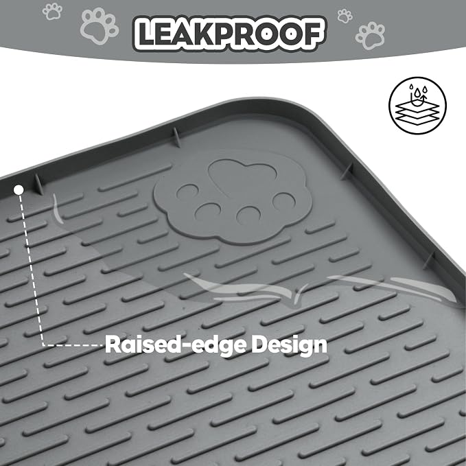 Silicone Cat Litter Mat for Litter Box 34”x22” Large Cat Mat, Dark Grey | Waterproof, Non-Slip, Leak-Proof Rug Mat with Lip, Easy to Clean, Extra Large Litter Catcher Mat for Floor