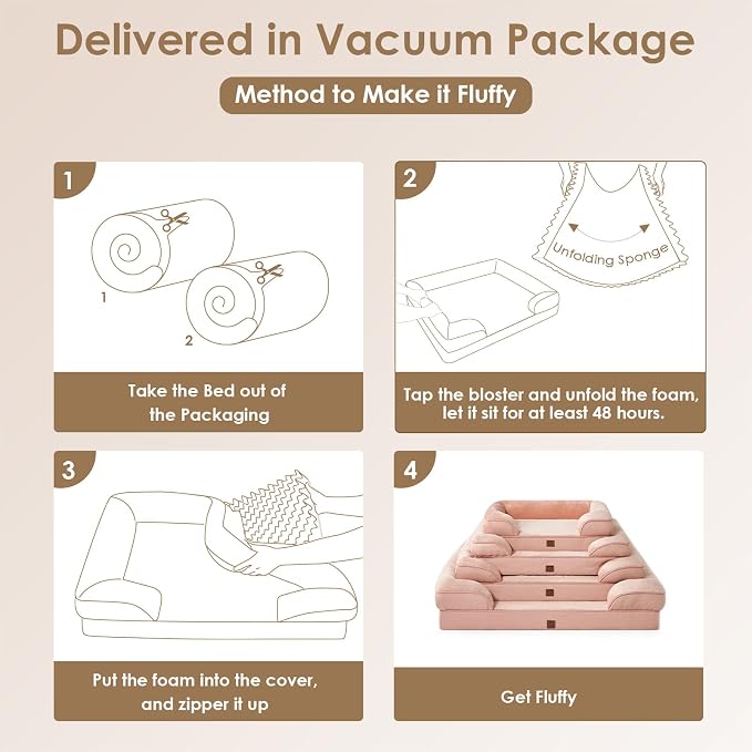 EHEYCIGA Orthopedic Dog Beds for Large Dogs, Waterproof Memory Foam Large Dog Bed with Sides, Non-Slip Bottom and Egg-Crate Foam Pet Couch Bed with Washable Removable Cover, Dusty Pink，35x22
