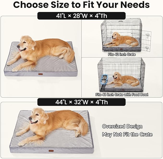 OhGeni Orthopedic Waterproof Dog Bed for Large Dogs, Machine-Washable Removable Cover in Easy-Clean Fabric, Reversible Memory Foam & Easy-Carry Handle, Wider and Larger, 44 inch (Pink)
