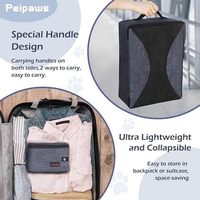 Portable Cat Travel Litter Box. Zipped Lid, Collapsible Litter Box for Cats. No Leakage, No Smell. Easy to Carry. Used for Hotels, Camping, Car (Gray,L)