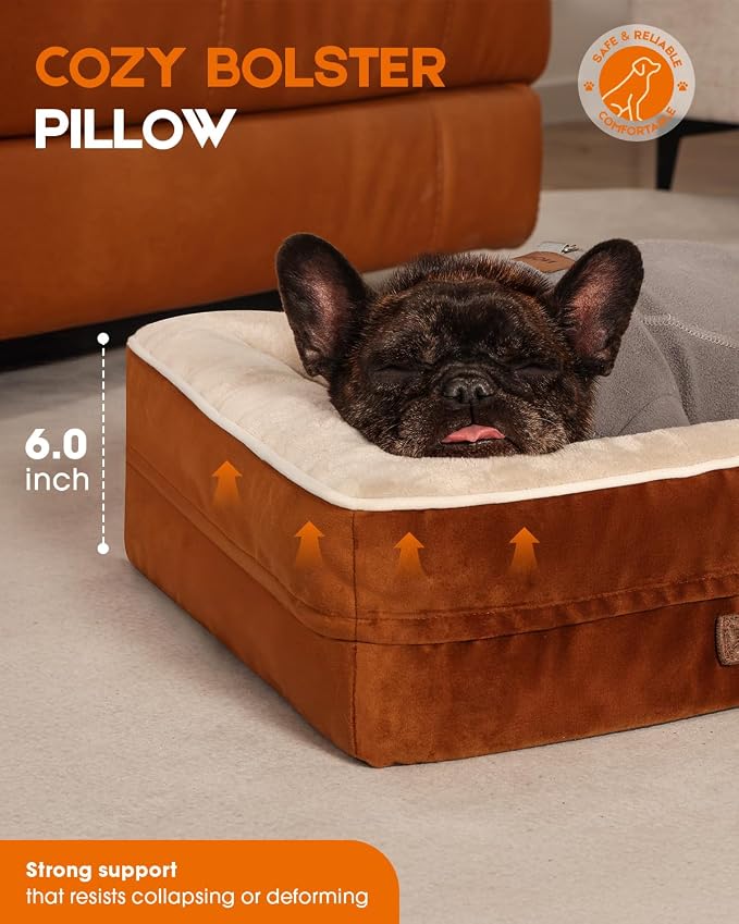 Upvilla Orthopedic Dog Bed, Four-Sided Cushioned Egg-Shaped Foam Dog Sofa, Waterproof Removable Cover, Cat Bed with Non-Slip Base, Small Pet Bed,Brown