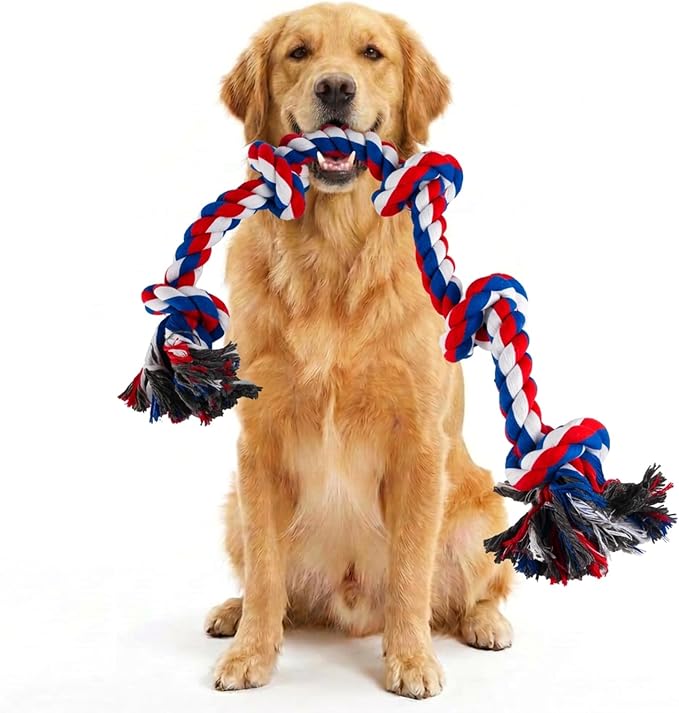 Bmag Dog Rope Toys for Aggressive Chewers, Interactive Heavy Duty Dog Toys for Medium Large Dogs, Tough Twisted Rope Toy with 5 Knots (Red)