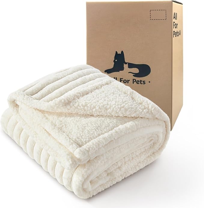 Waterproof Dog Blanket for Medium Dogs, Soft Corduroy Fleece Pet Blanket Washable, Dual-Sided Puppy Cat Blankets for Furniture Protection, Cozy Calming Couch Blanket for Doggy, 30"x40", Cream