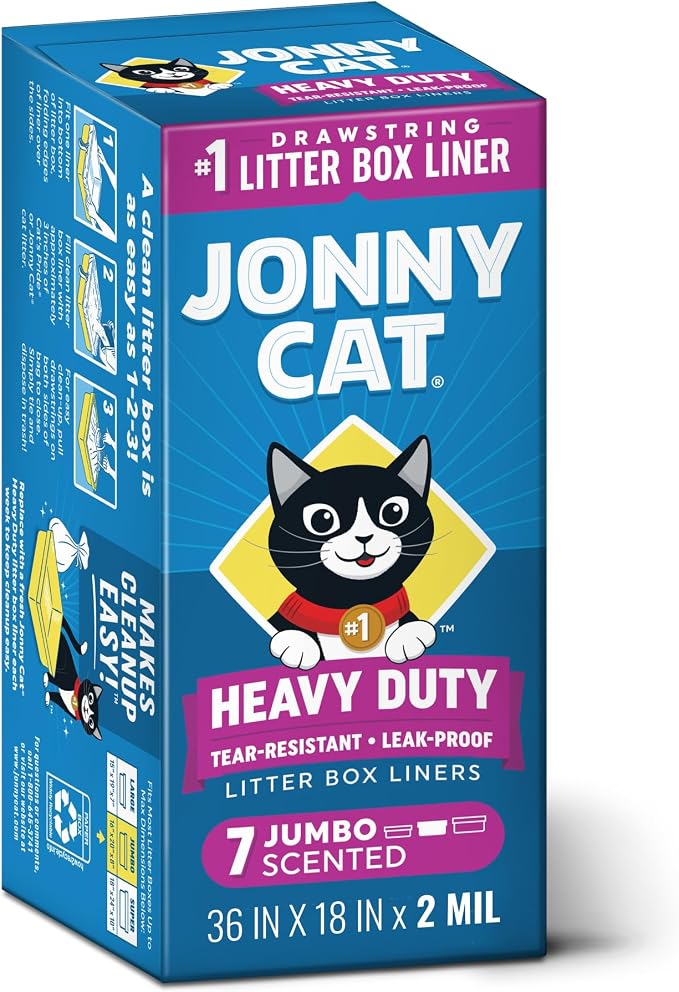 Jonny Cat Litter Box Liners: Fresh Scent - Heavy Duty - Tear & Leak Resistant - Drawstring Close - Jumbo, 7 Count