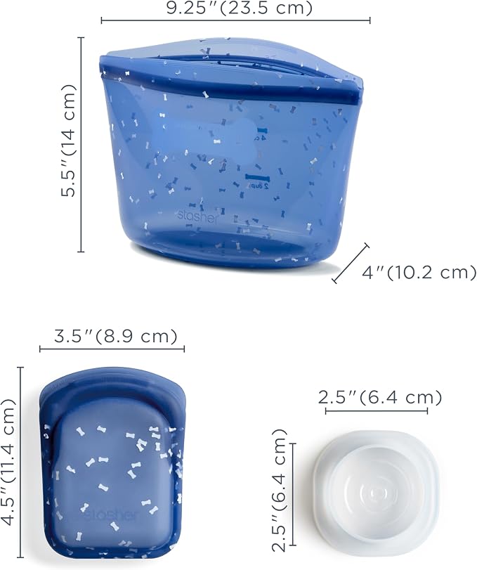 Stasher Pet Reusable Food Storage Puppy Essentials Kit, 4-Cup Dog Travel Bag, Treat Bags & Dog Food Can Lids, Airtight Seal, Food Grade Silicone, Freezer & Dishwasher Safe, Dog Gift