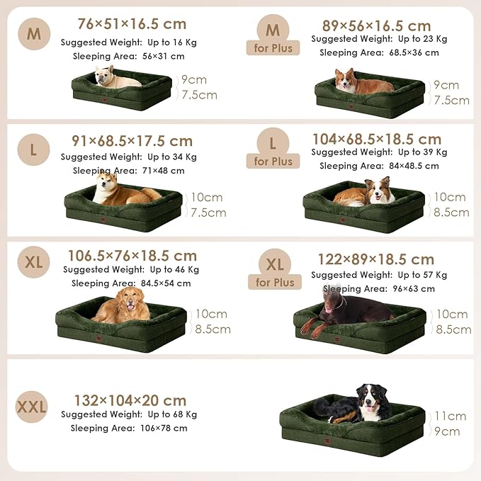 EHEYCIGA Orthopedic Dog Bed for Medium Dog, 35x22x6.5 Inch Memory Foam Dog Couch Bed with Sides, Waterproof Liner & Washable Removable Cover, Bolster Pet Sofa, Dark Green