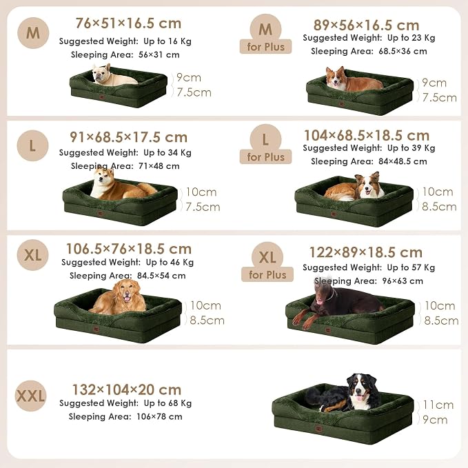 EHEYCIGA Orthopedic Dog Bed for Medium Dog, 30x20 Inch Memory Foam Dog Couch Bed with Sides, Waterproof Liner & Washable Removable Cover, Bolster Pet Sofa, Dark Green