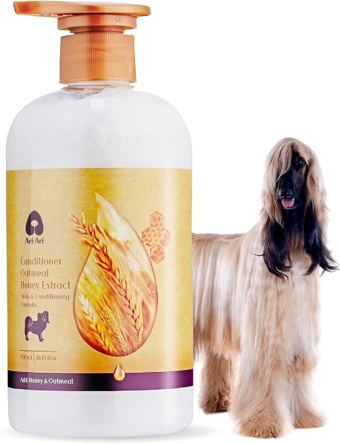 Arf Arf Dog Conditioner – Oatmeal Detangler for Long-Coat Dogs, 16.9oz | Groomer-Recommended, Oatmeal & Keratin Cuticle Repair, Detangles Long Coats, Honey Extract, Sulfate-Free, Rinse-Out 16.9oz